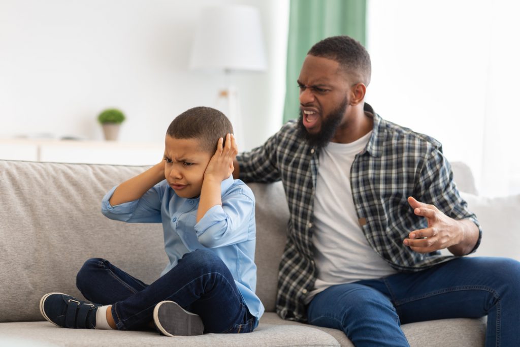 aggressive-black-father-shouting-at-unhappy-kids.